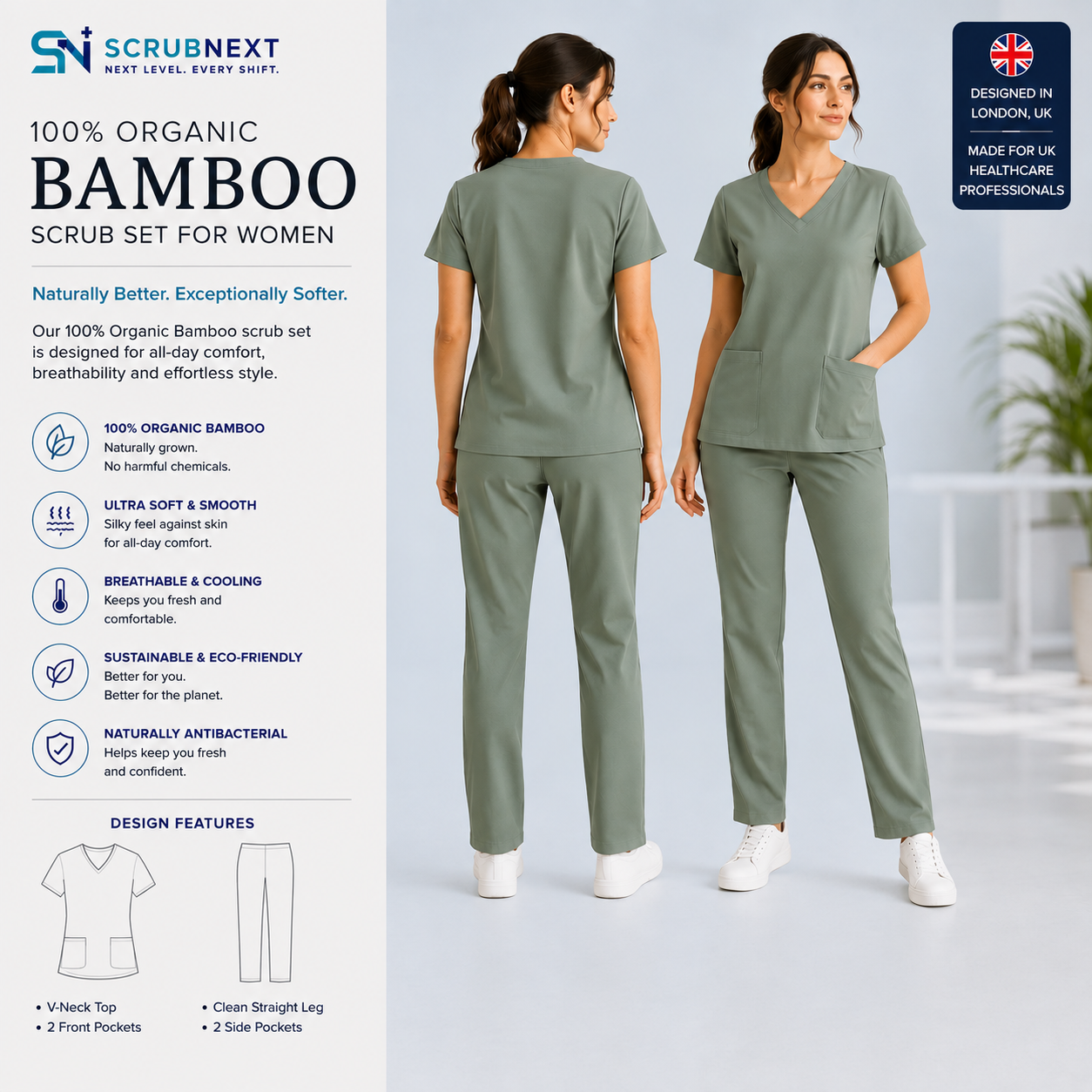100% Organic Bamboo Scrubs for Men and Women